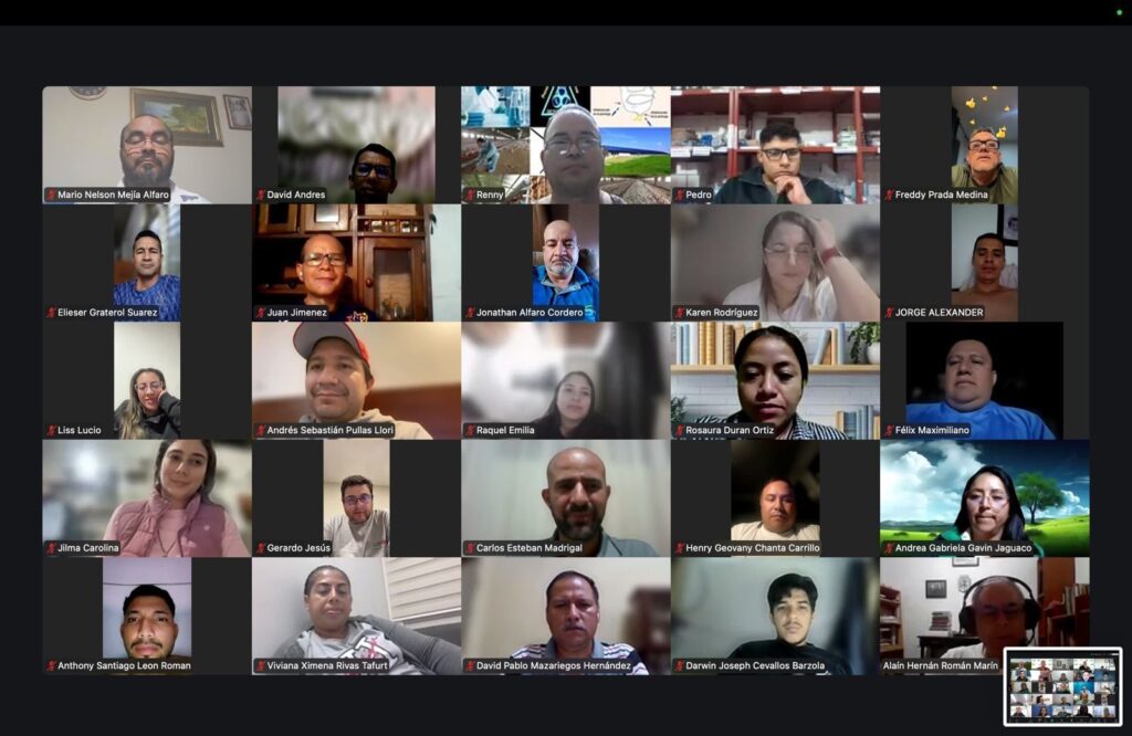 Captura de pantalla mostrando algunos particpantes del Curso de Fundamentos Técnicos en Acuicultura, durante un encuentro virtual.